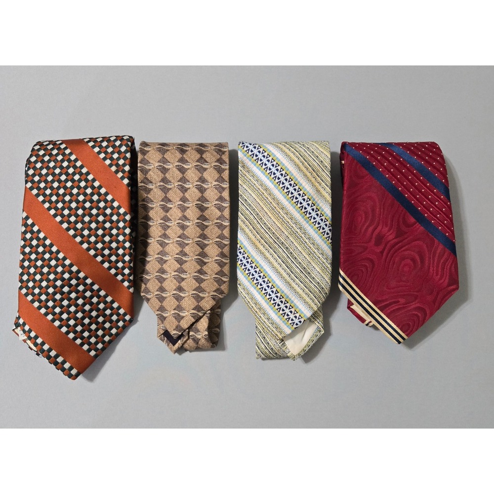 Vintage Necktie Lot Mens Ties Set 4 Assorted Silk Polyester 1980s 1990s